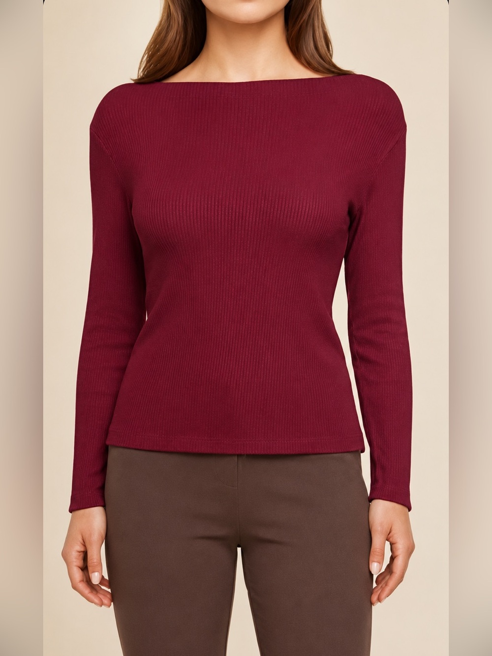Banana Republic Women's Long Sleeve Ribbed Top in Wine